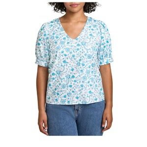 Draper James Women's V-Neck Puff Short Sleeve Top